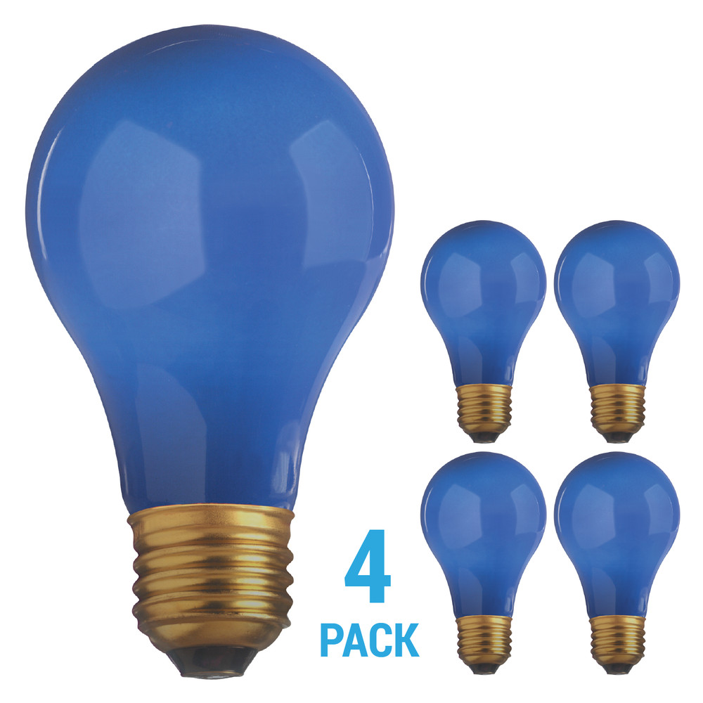 4 Pack CERAMIC SOLID BLUE BULBS A19 25W 120V Medium E26 Base 25A19 Dimmable