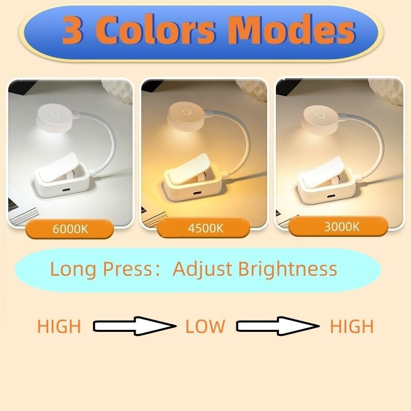 4Pack Rechargeable Book Light Bulk for Reading in Bed,3 Color Temperature Readin
