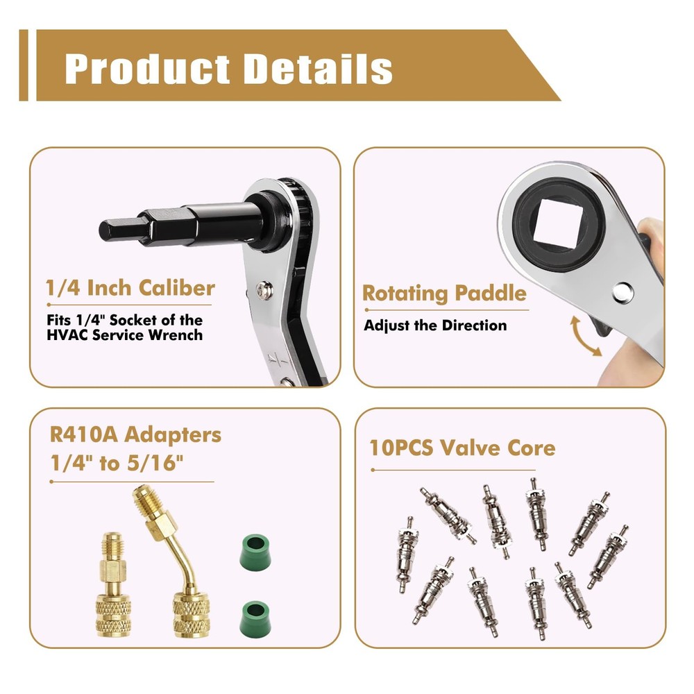 22Pcs Valve Core Removal Tool and HVAC Service Wrench Set with Hex Bit Adapte...