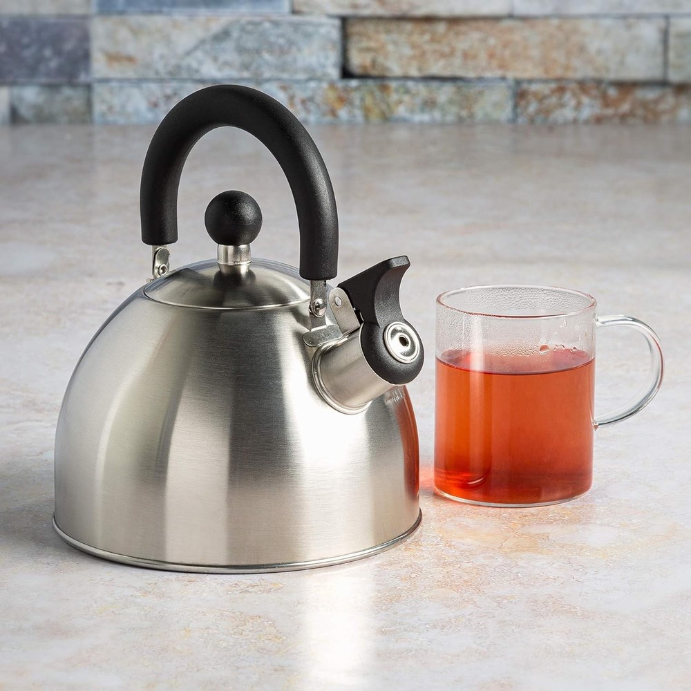 Elegant 1.5-Quart Whistling Stainless Steel Tea Kettle with Cool Touch Handle
