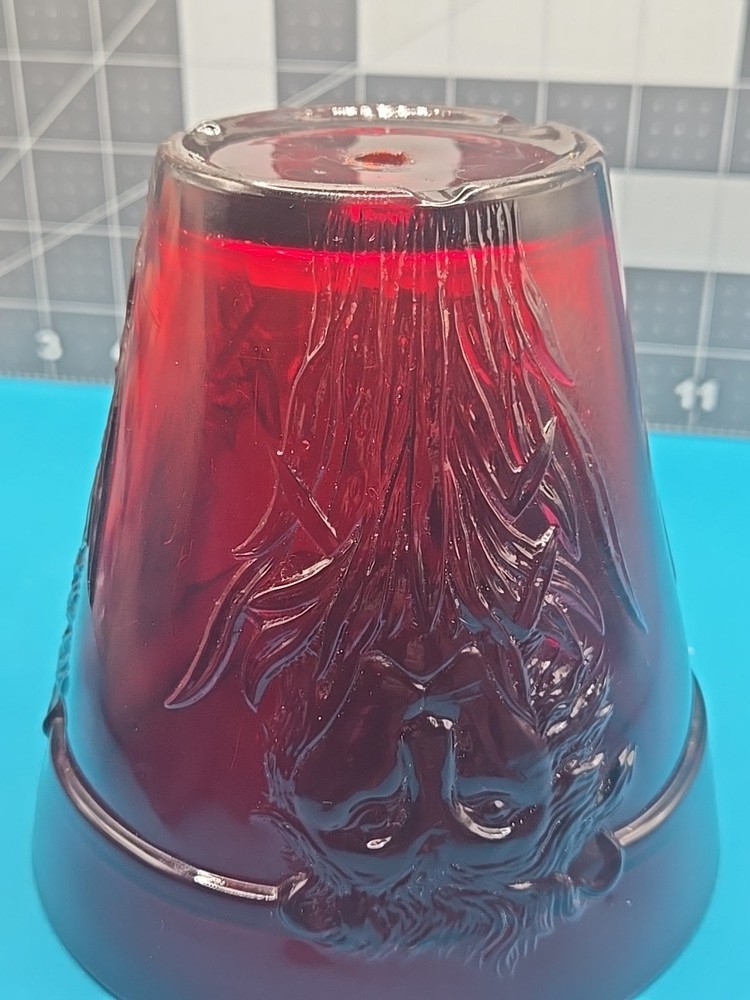 Vintage 5" Tall Ruby Red Glass Planter Eith Lion Head Flower Embossed Around It