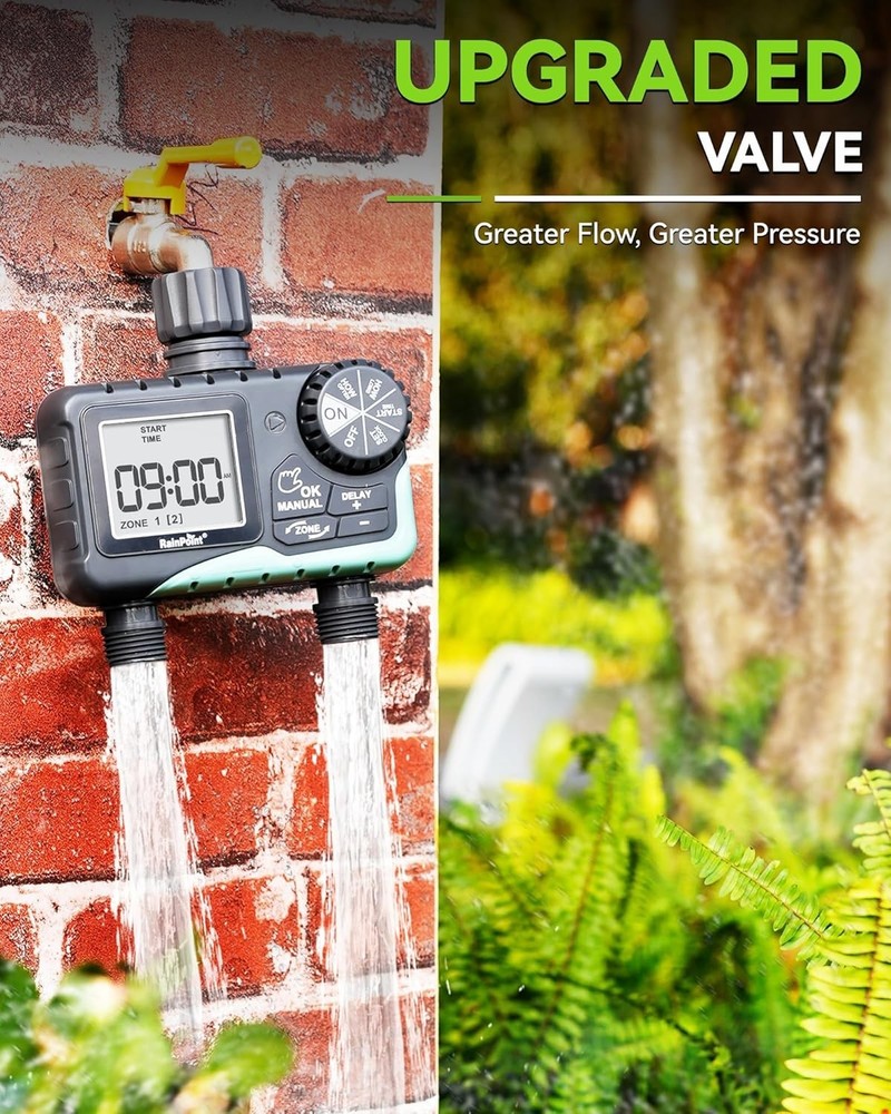 Programmable Sprinkler Timer for Lawn - 7 Settings, Easy Setup, Rain Delay