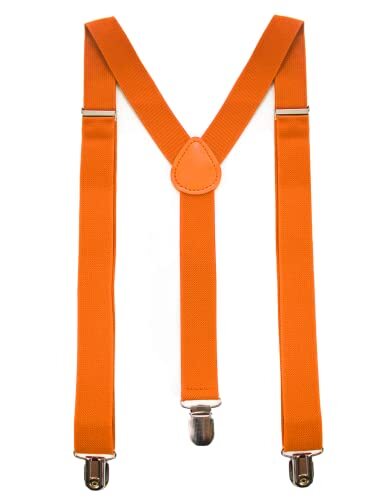 Solid Color Mens Suspender with 3 Strong Clips Adjustable Braces Orange