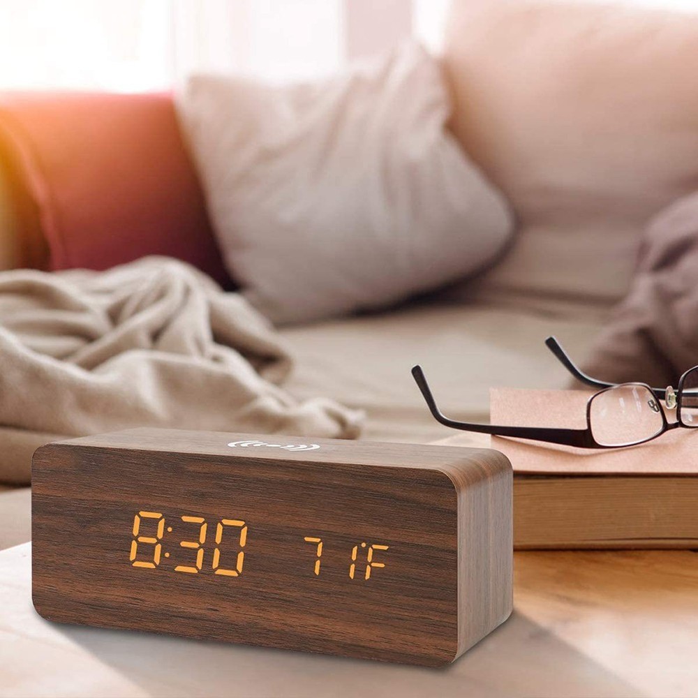 Clock Home D??cor Office Decor Temp Wireless Charging 12/24 Hour Switch