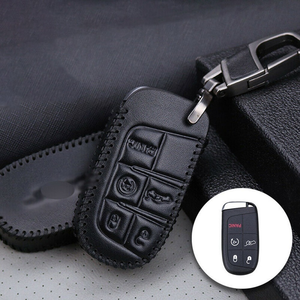 Key Case With Keychain Car Keychain Button Cover Leather