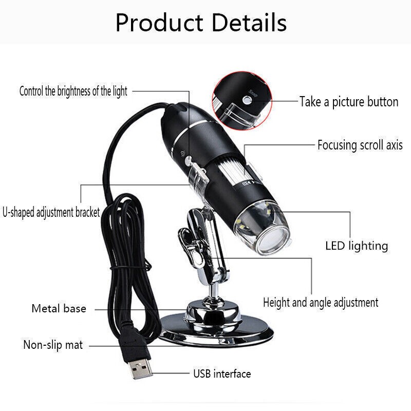 1600X 8LED USB Microscope Digital Electronic Magnifier HD Endoscope Camera Video
