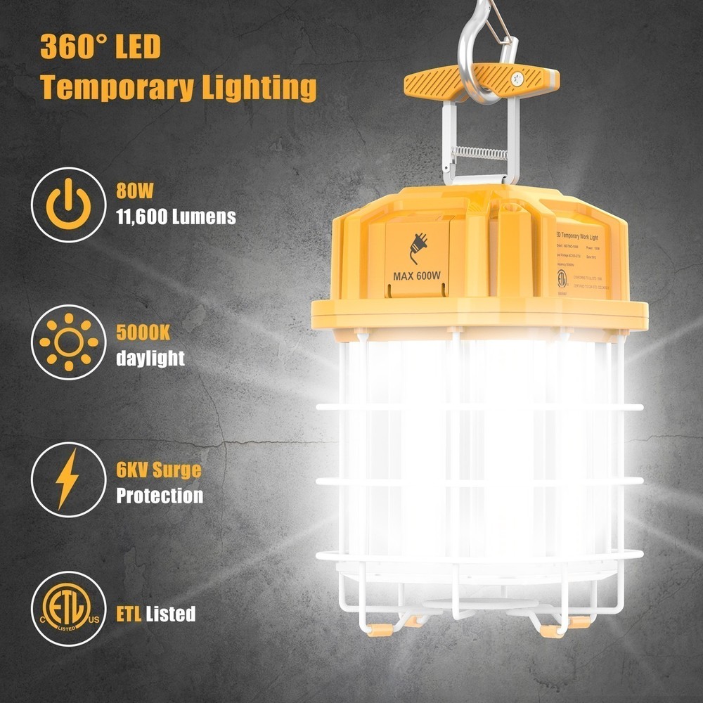 80W LED Temporary Work Light Linkable Square Work Light 5000k 100-277VAC Yellow