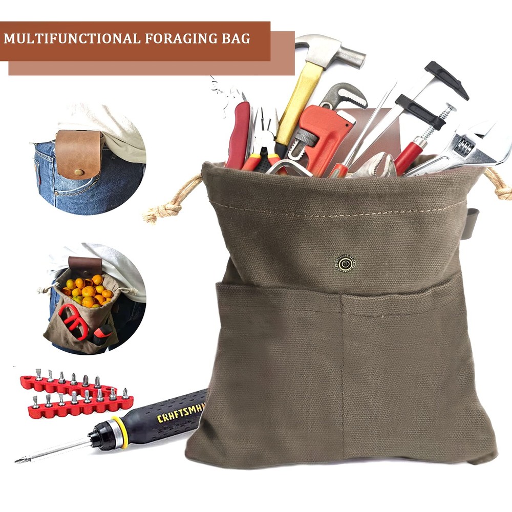 Foraging Pouch Leather Canvas Collapsible