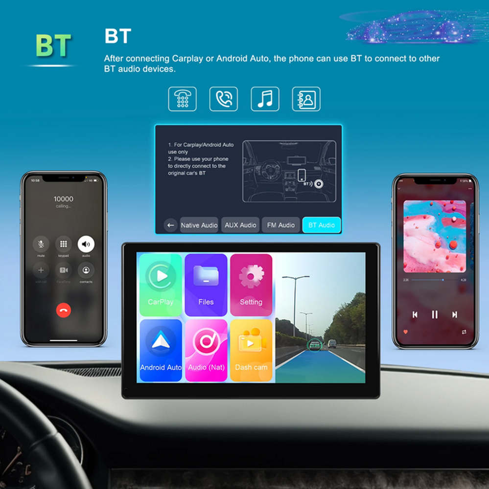 Car Monitor ADAS Front Dash Cam Foldable Wireless For Apple Carplay Android Auto
