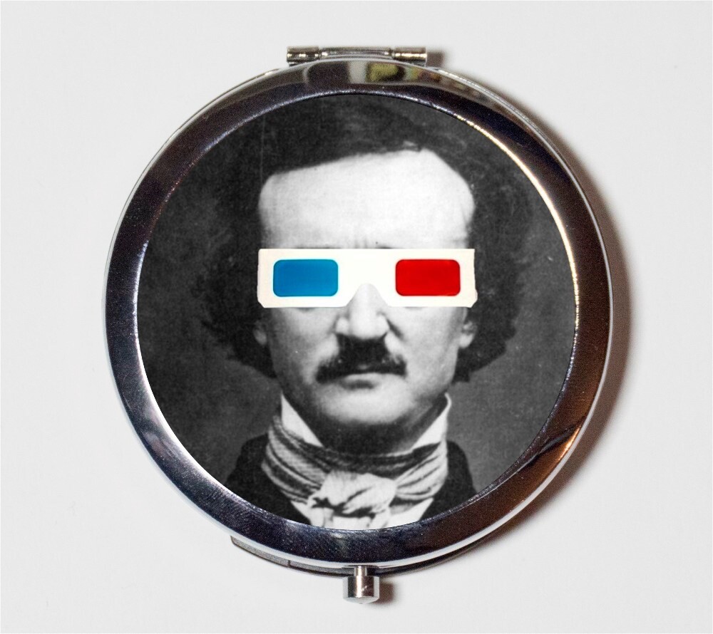 Edgar Allan Poe 3D Glasses Compact Mirror Make Up Pocket Mirror Cosmetics