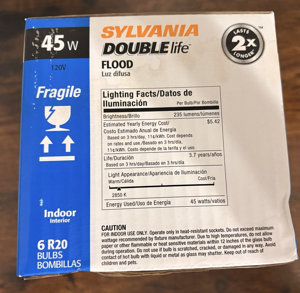 Sylvania Double Life 45w R20 IndoorFloodlight 6 Pack