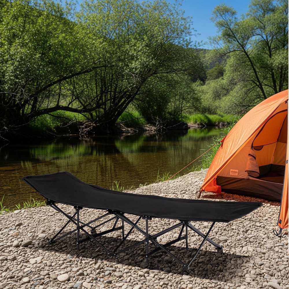 Folding Camping Cot Bed with Soft Pad, Portable Outdoor Cot