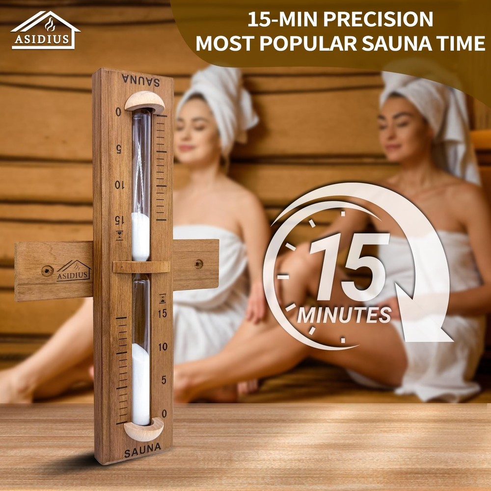 Red Cedar Sauna Timer, Wall-Mounted 360° Rotating 15 Minute Sand Timer, Sau