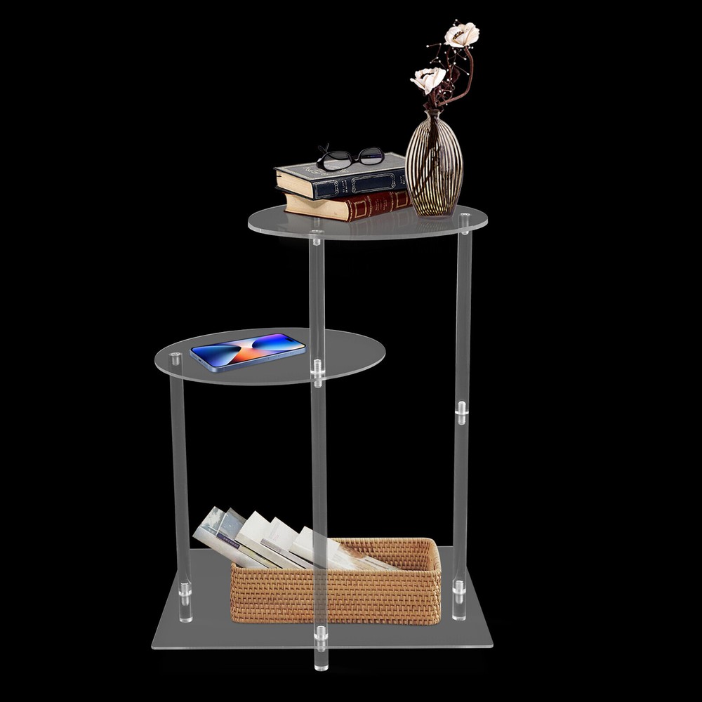 Side Table Home Bedside Table with Open Storage Shelf Indoor Clear Side Table US