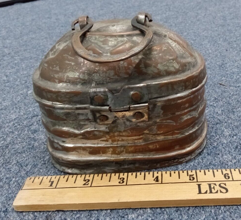 Antique Middle Eastern Copper over Silver?  Metal INCENSE Tin Box w/ Lid & CLASP