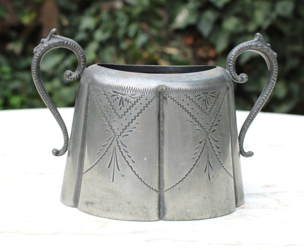 Antique Etched Silver Plate Handled Sugar Bowl-no Lid
