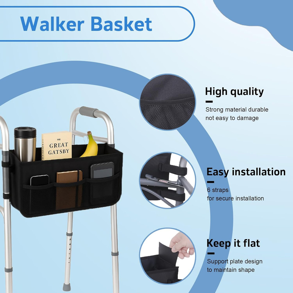 Walker Basket - Foldable Walker Bag with Cup Holder - Fits Folding Walkers - Ide
