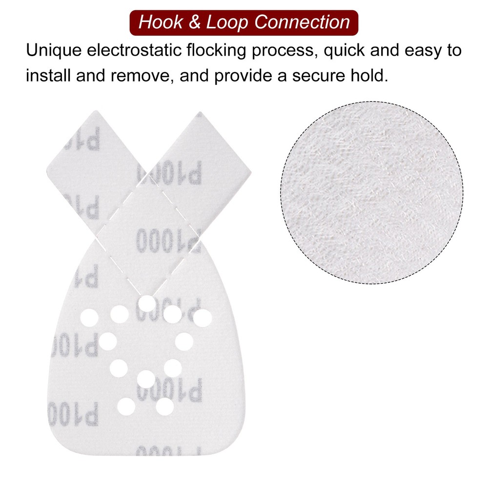 24pcs 1000 Grit 12 Hole Hook Loop Sandpaper Triangular Sanding Pad with Tip