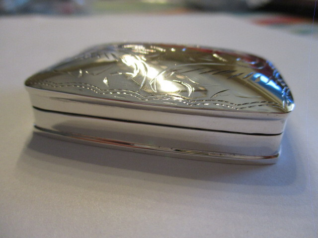 Large sterling silver pill box rectangular shape engraved around the top 2 inch