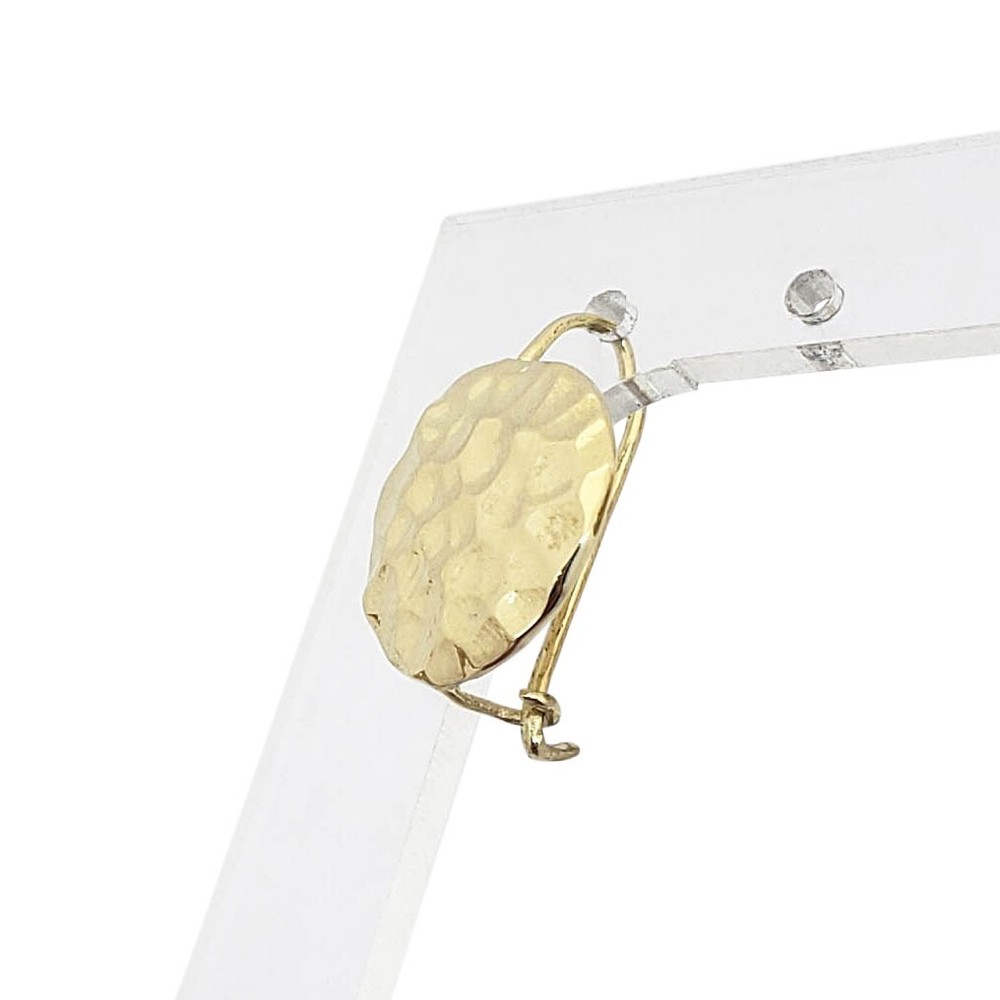 Solid 14K Yellow Gold Drop Dangle Hammered Circle Disc Earrings 14mm