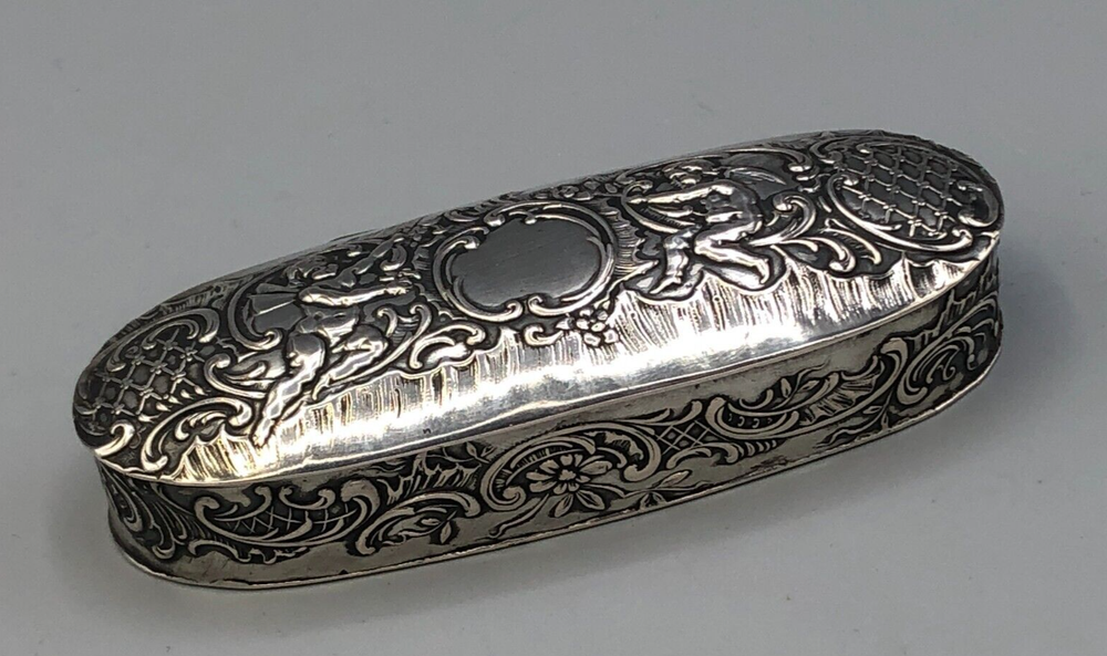 Sterling Silver Box with German Hallmarks and Cherub design 4" x 1.5"