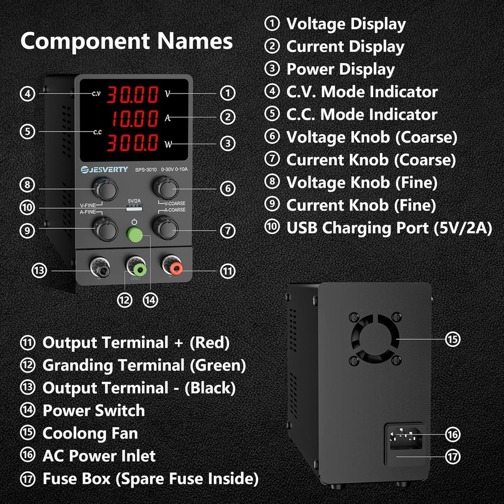 DC Power Supply Variable, 0-30V 0-10A Adjustable Switching DC Regulated Bench Po