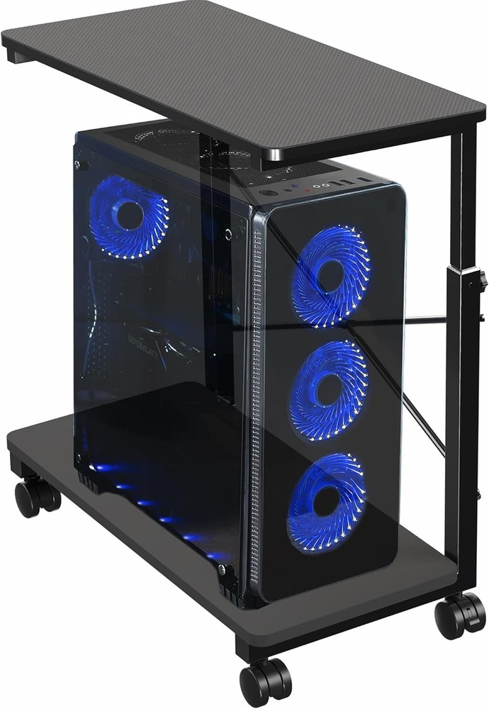 Large Mobile Adjustable 2-Tier PC Stand Premium Gaming CPU Computer Tower &