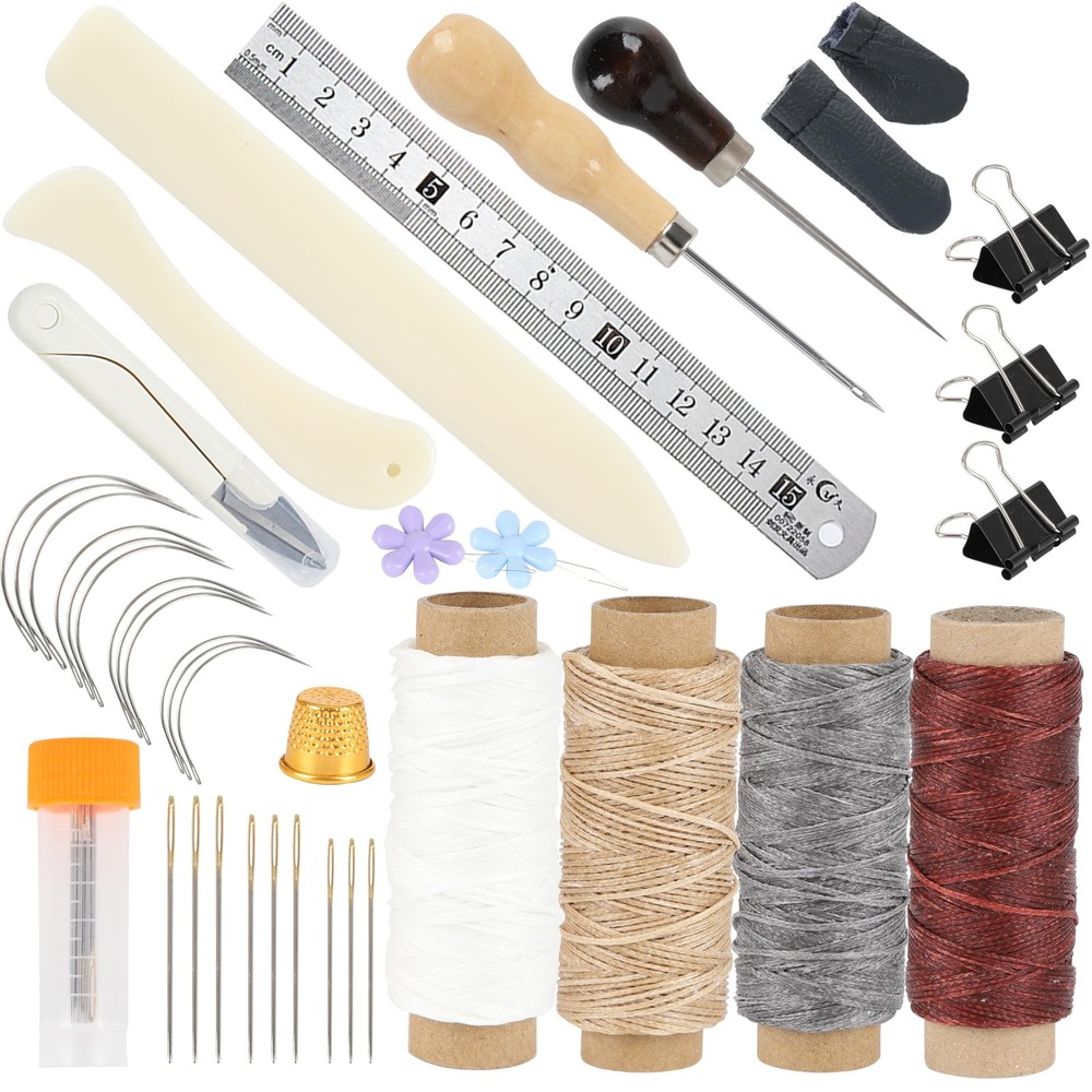 FUXAFU 39 Pcs Bookbinding Tools Kit with Bone Folder, Waxed Thread, Yellow