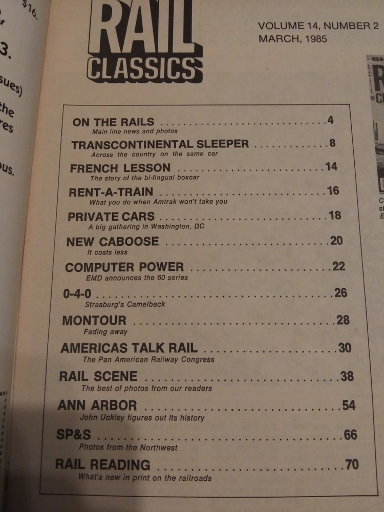 Rail Classics Magazine March 1985 Excellent Condition