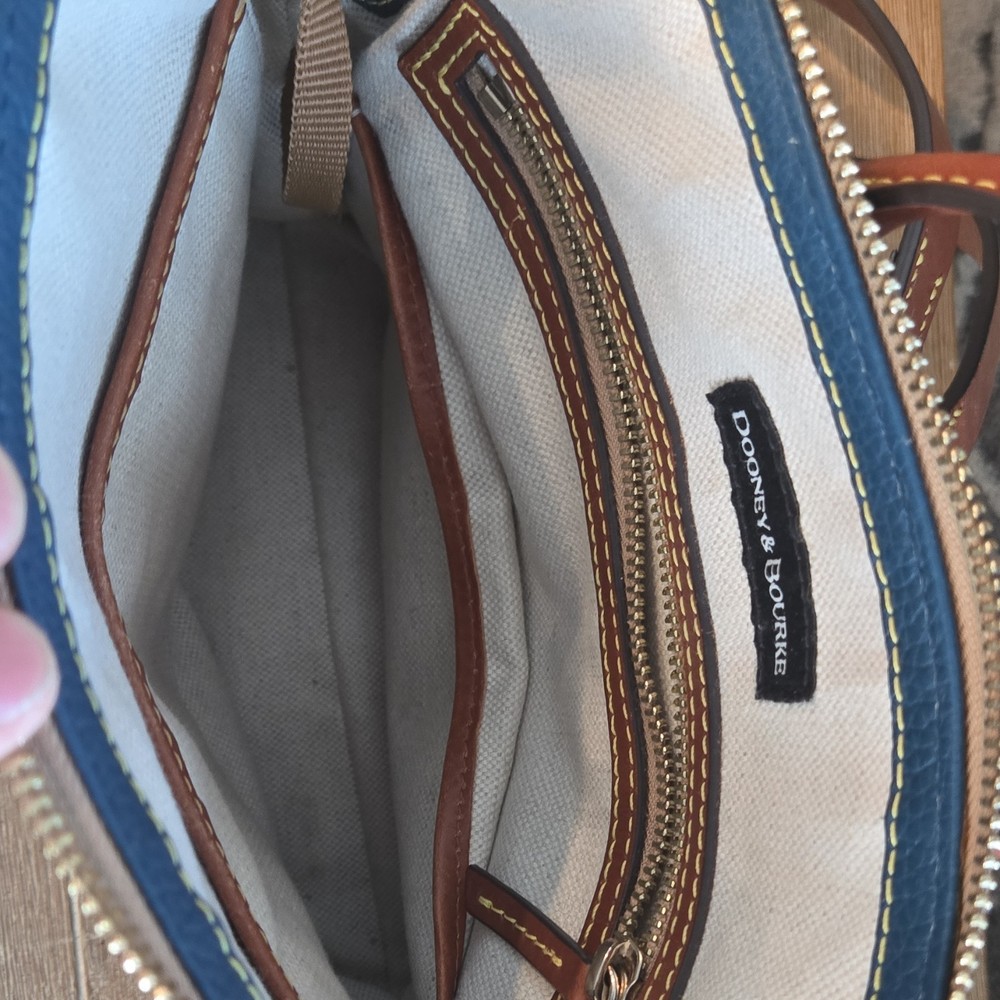Dooney & Bourke Pebbled Blue Brown Leather Backpack Shoulder Bag Zip Closure