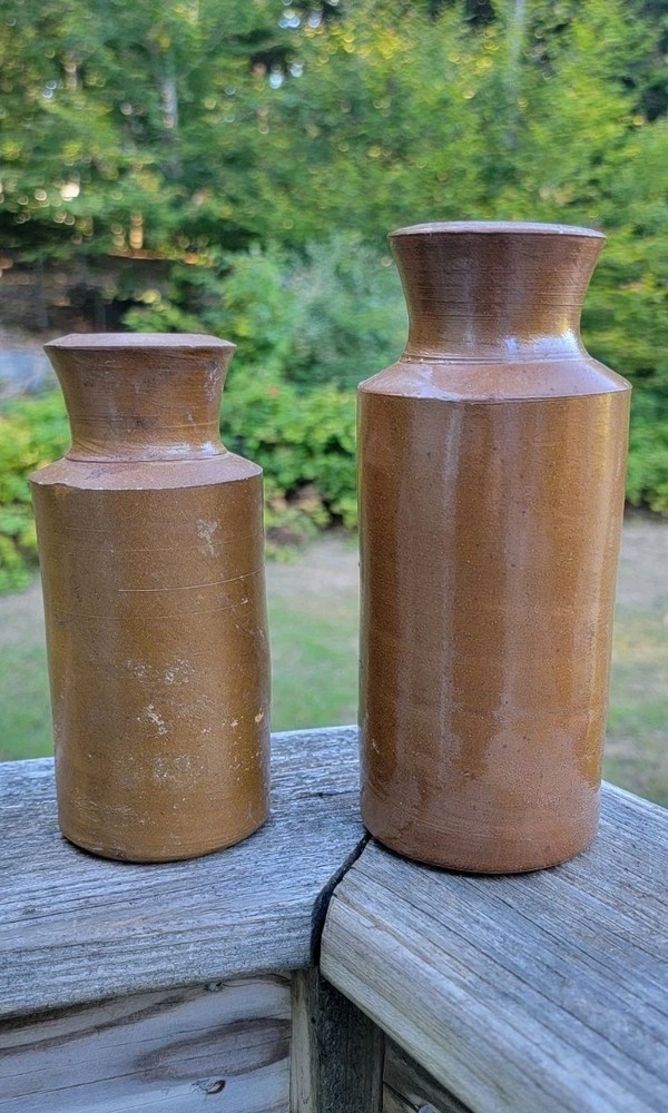 2 Different Size Brown Glazed Blacking Pots