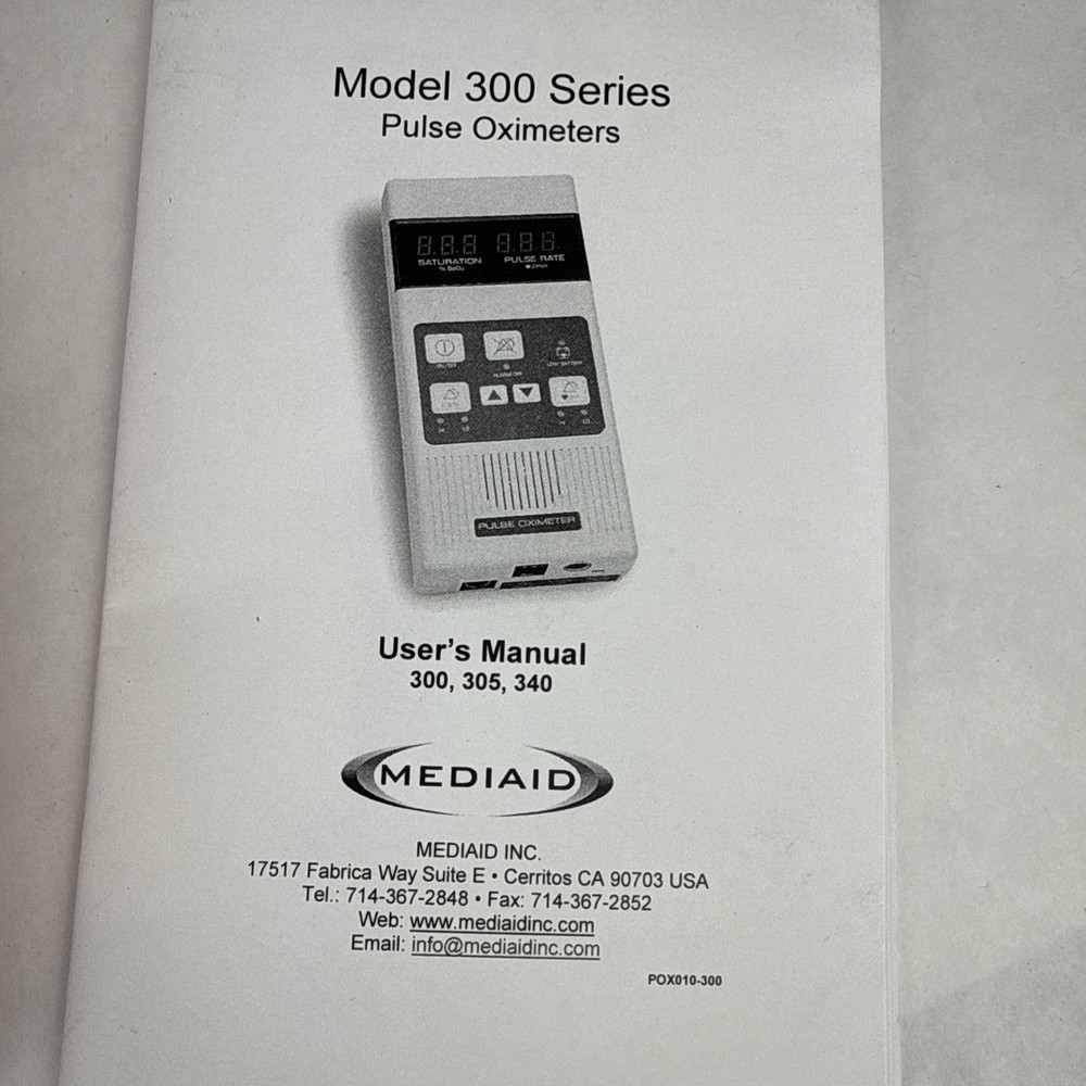 MediAid Model 340 Pulse Oximeter With Instructions- No Cords - New Untested