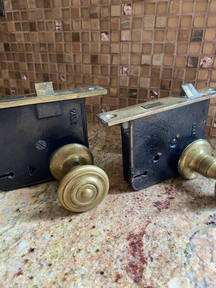 Antique / Vintage 2 Sets Solid Brass Door knob Hardware Set 🔥