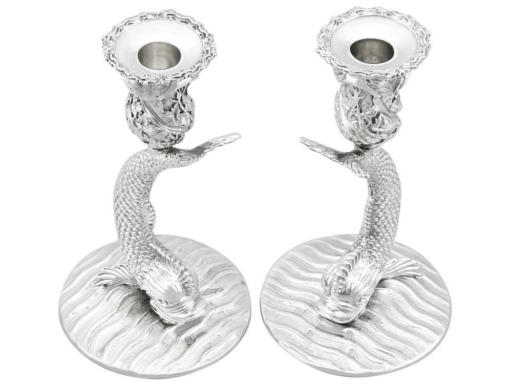 Vintage Irish Sterling Silver Fish Candlesticks