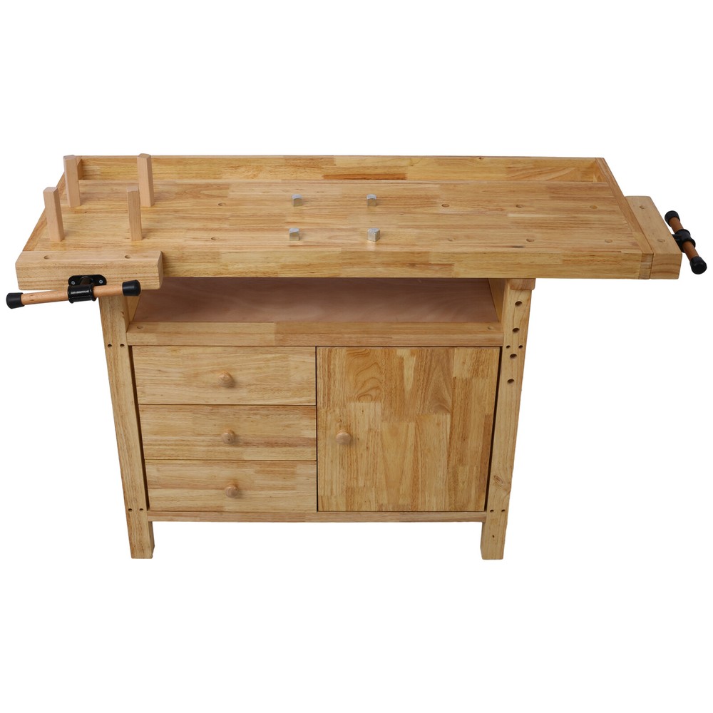 Wood Workbench Wooden Work Bench Workstation Table for Garage Workshop Home