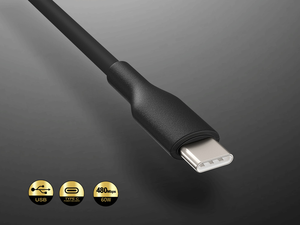 1m Soft Silicone USB 2.0 Type-C to Type-C Cable 60W 480mbps, Black