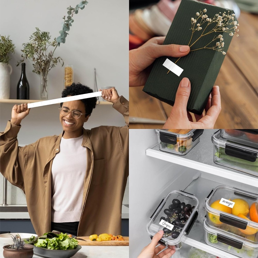 600 PCS Rectangular Stickers, Blank Write on Labels Self-Adhesive Roll White