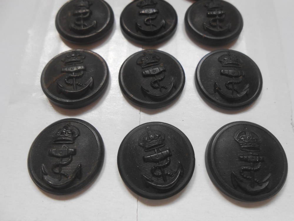 12 Royal Navy black compressed horn 2cm RN uniform buttons