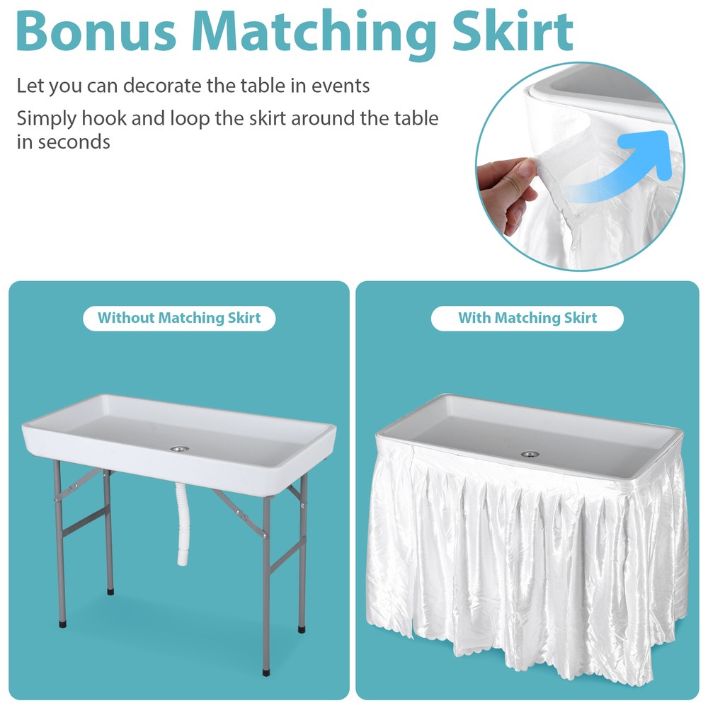 Foldable Party Ice Bin Table with Edge & Skirt Portable Folding Tailgating Table