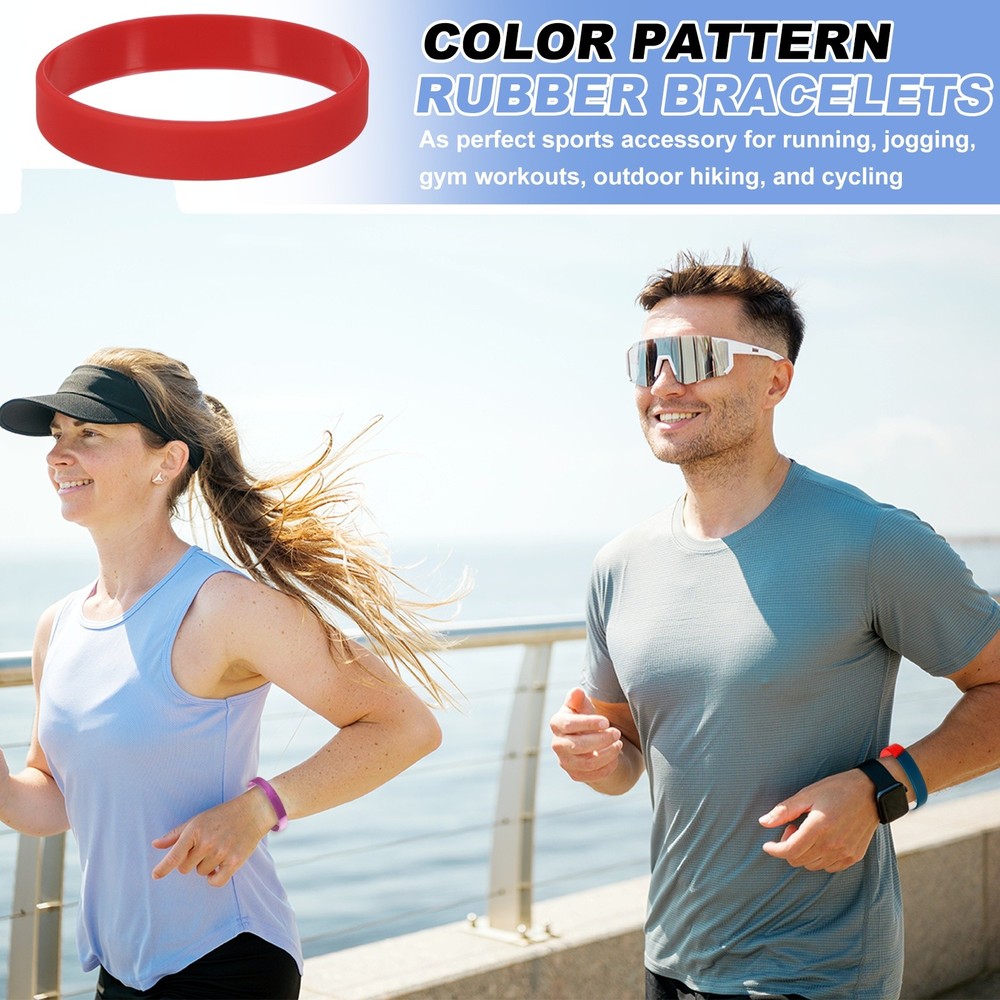 Silicone Wrist Bands, Color Pattern Rubber Bracelets 6 Pcs&8"& Ruby Red