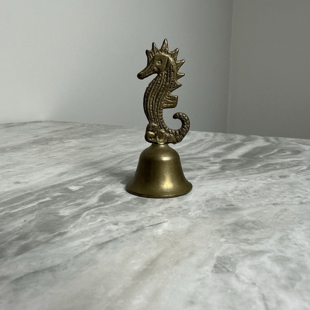 Small Brass Bell with Seahorse Handle 3” Tall