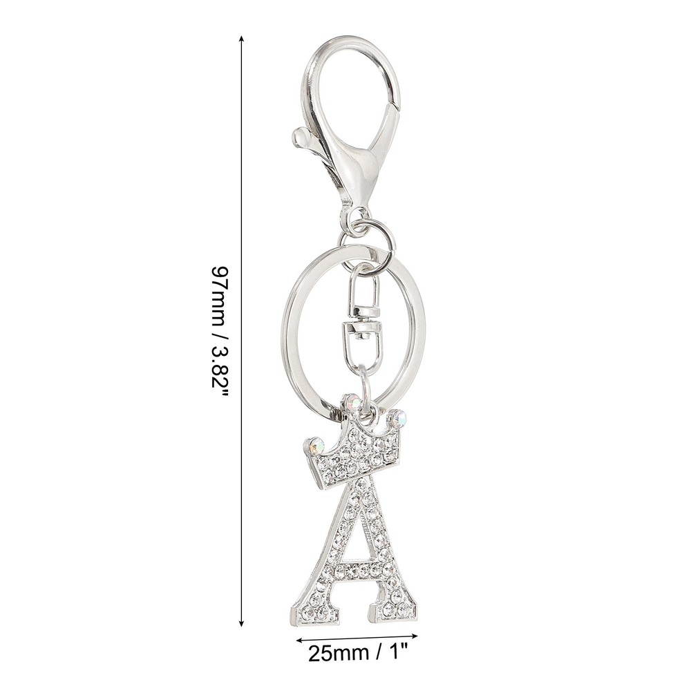 Initial Letter Keychain, Letter A Crown Design Charm, Silver Tone