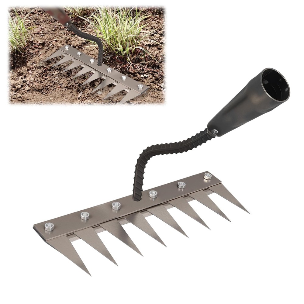 Iron Weeder Tool Without Long Handle, 8 Teeths Manual Weeder Remover Tool, Ha...