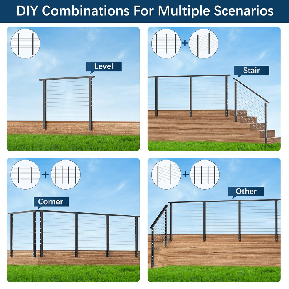 36" Side Mount Cable Railing Post - Versatile Indoor/Outdoor Stair Solution