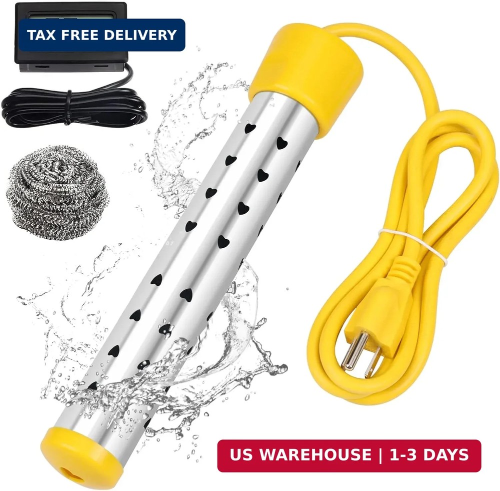 1500W Immersion Water Heater with Digital LCD Thermometer & Stainless Steel Guar