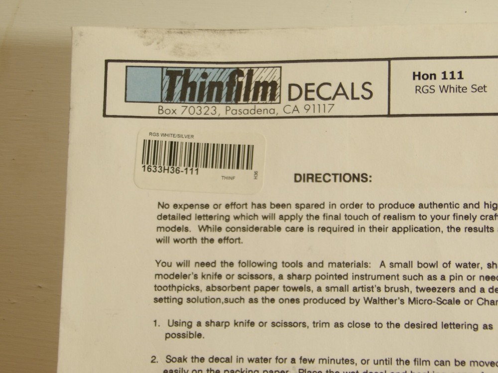 Thinfilm Decals HOn 111 RGS White Set