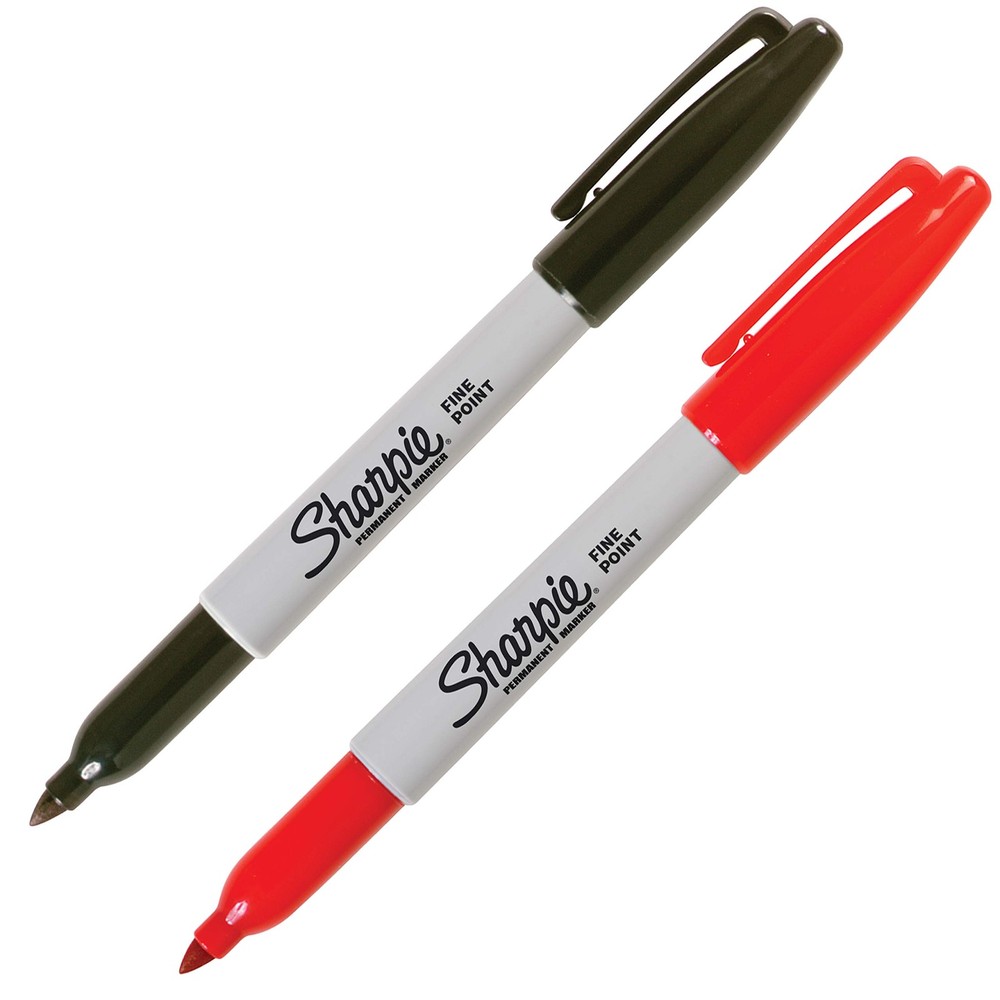 Sharpie Permanent Markers Fine Tip Black Red 2 Pack Quick Drying Ink