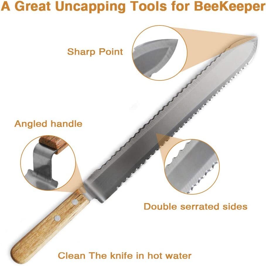 Stainless Steel Serrated Uncapping Knife, Honey Scraper Bee Hive Beekeeping Tool