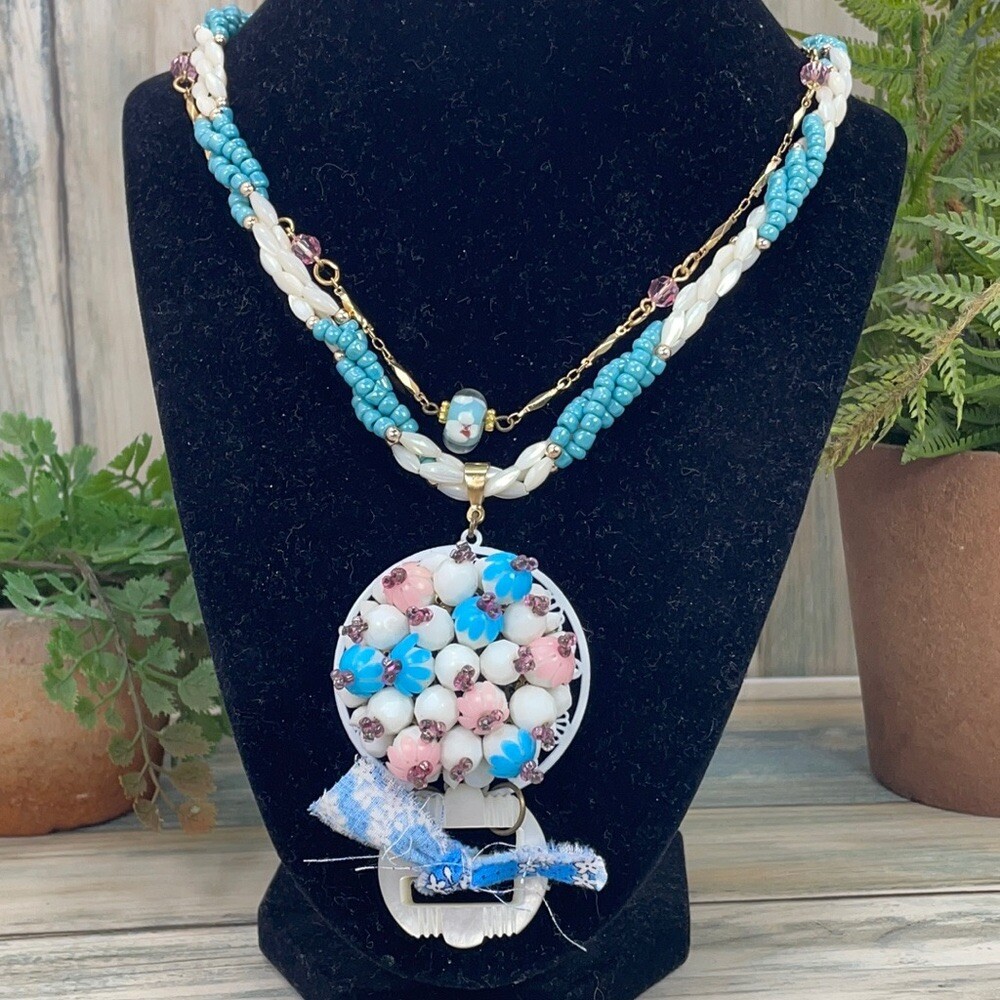 Adorned Crown Artisan assemblage pastel cluster necklace