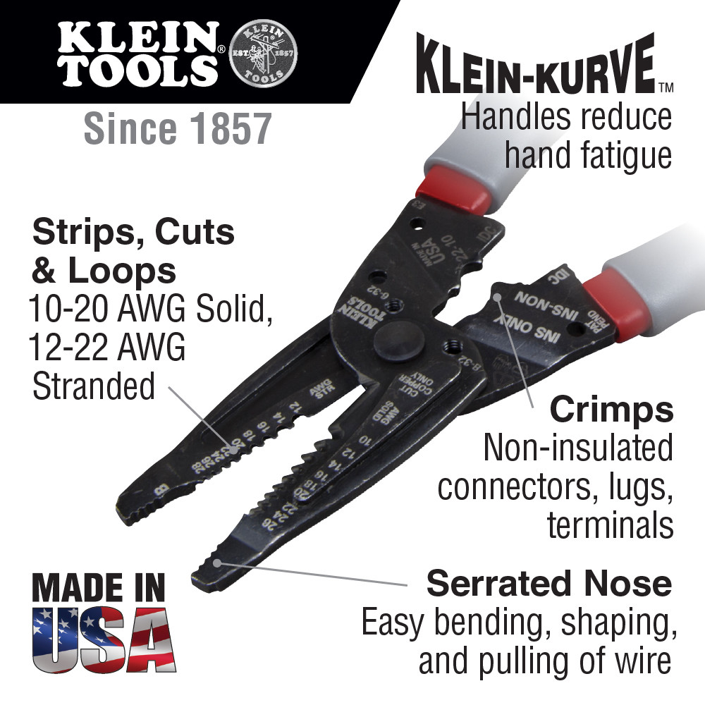 Klein Tools 1009 Klein-Kurve Long-Nose Wire Stripper, Wire Cutter, Crimping Tool